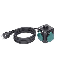 Kabel prodl. kostka, 3 zásuvky IP44, 3x1,5mm2, guma, 5m, černý